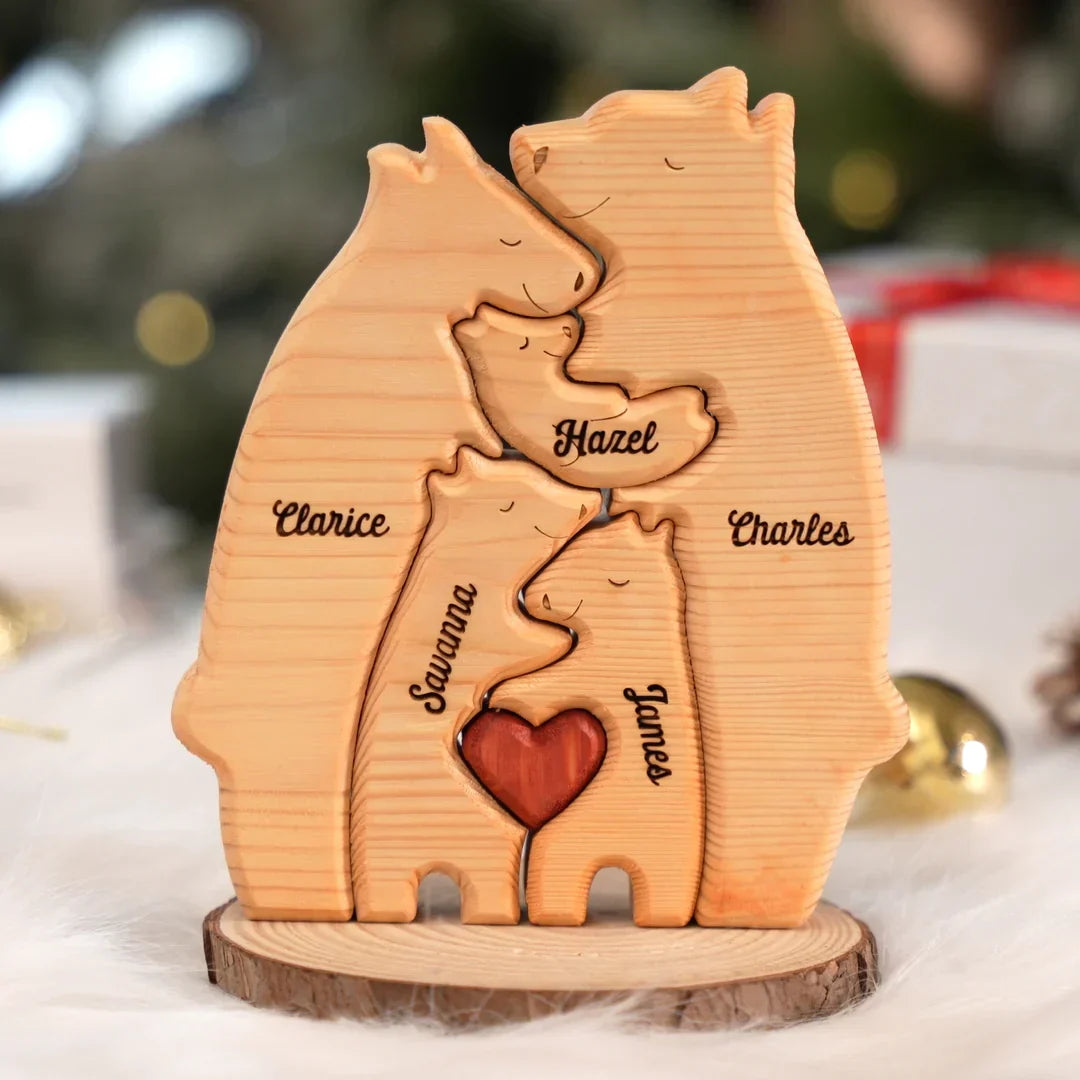 Personalizované dřevěné rodinné puzzle s medvědem 